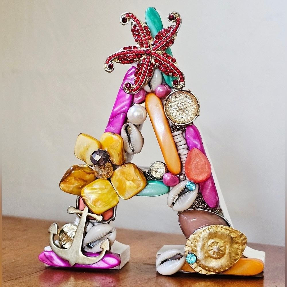 Artistic Handcrafted Upcycled Vintage Jewelry Decorative Letter A